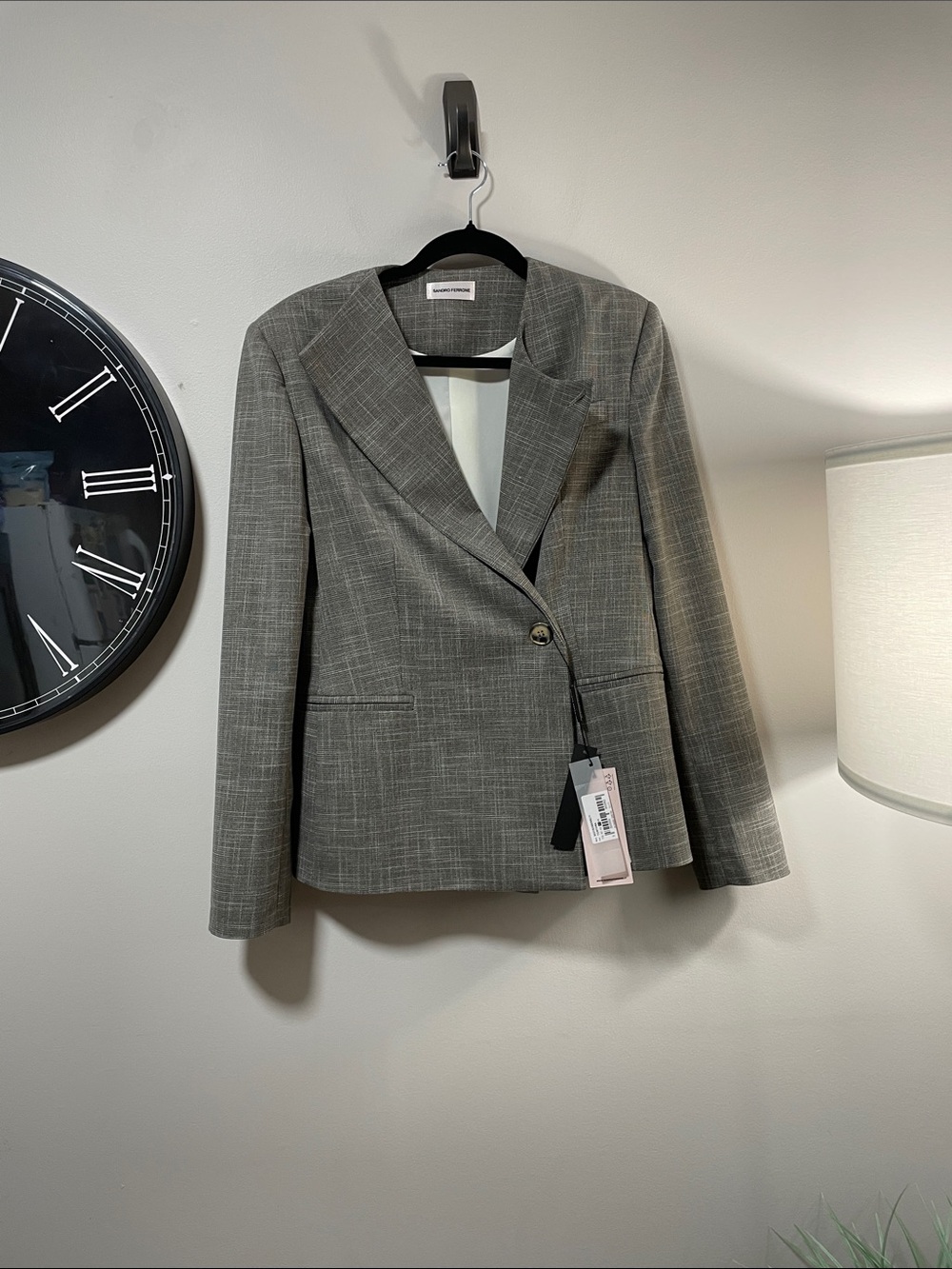 Sandro Ferrone Tailored Grey Plaid Single-Button Blazer